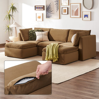 Macy Washable Slipcover for 5 Seats Modular Sectional Sofa with Storage, Hazelnut Brown Velvet