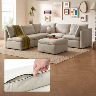 Macy Washable Slipcover for 6 Seats Modular Sectional Sofa with Storage, Oat