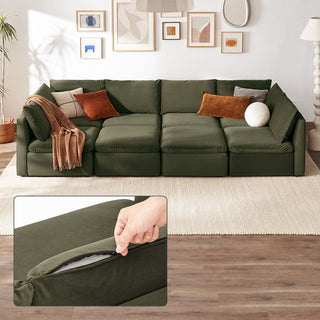 Macy Washable Slipcover for Pit-sectional Sofa with Storage, Olive Green Velvet