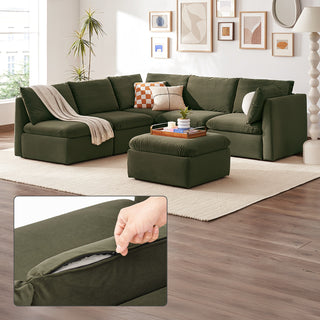 Macy Washable Slipcover for 6 Seats Modular Sectional Sofa with Storage, Olive Green Velvet