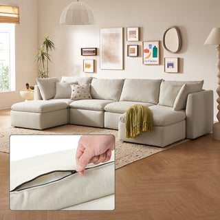 Macy Washable Slipcover for 6 Seats Modular Sectional Sofa with Storage, Oat