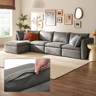 Macy Washable Slipcover for 5 Seats Modular Sectional Sofa with Storage, Stone Gray