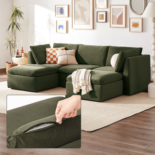 Macy Washable Slipcover for 5 Seats Modular Sectional Sofa with Storage, Olive Green Velvet