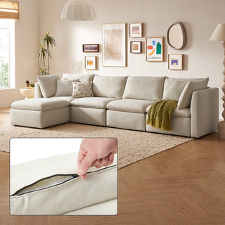 Macy Washable Slipcover for 5 Seats Modular Sectional Sofa with Storage, Oat