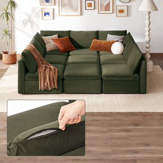 Macy Washable Slipcover for Pit-sectional Sofa with Storage, Olive Green Velvet