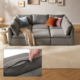 Macy Washable Slipcover for Pit-sectional Sofa with Storage, Stone Gray