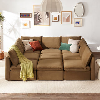Macy Pit-Sectional Sofa with Fully Removable Covers, Large Storage (Hazelnut Brown Velvet) [2nd Gen]