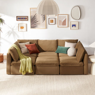 Macy Pit-Sectional Sofa with Fully Removable Covers, Large Storage (Hazelnut Brown Velvet) [2nd Gen]
