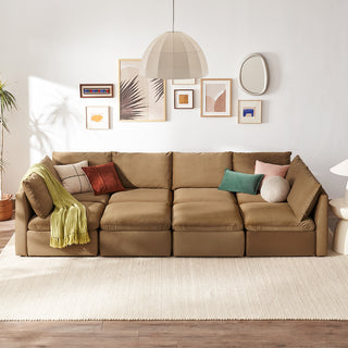 Macy Pit-Sectional Sofa with Fully Removable Covers, Large Storage (Hazelnut Brown Velvet) [2nd Gen]