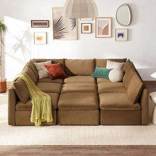 Macy Pit-Sectional Sofa with Storage, Hazelnut Brown Velvet