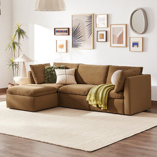 Macy 4 Seats Modular Sectional Sofa with Fully Removable Covers, Large Storage (Hazelnut Brown Velvet) [2nd Gen - Old Ottoman Version]