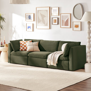 Macy 3 Seater Modular Sectional Sofa with Fully Removable Covers, Large Storage (Olive Green Velvet)