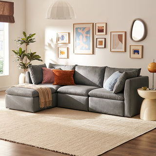 Macy 4 Seats Modular Sectional Sofa with Fully Removable Covers, Large Storage (Stone Gray) [2nd Gen - Old Ottoman Version]