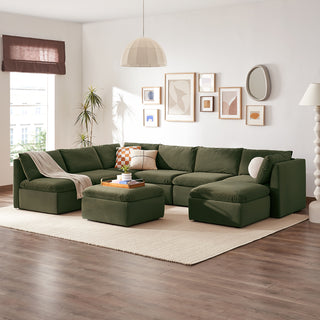 Macy 8 Seats Modular Sectional Sofa with Fully Removable Covers, Large Storage (Olive Green Velvet)