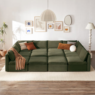 Macy Pit-Sectional Sofa with Storage, Olive Green Velvet