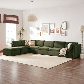 Macy 7 Seats Modular Sectional Sofa with Fully Removable Covers, Large Storage (Olive Green Velvet)