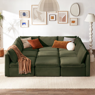 Macy Pit-Sectional Sofa with Storage, Olive Green Velvet