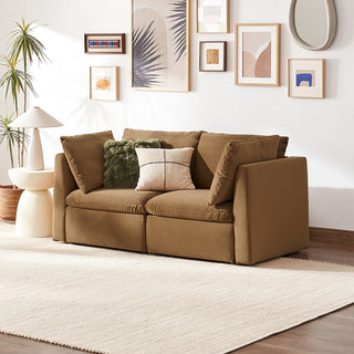 Macy Loveseat Modular Sectional Sofa with Fully Removable Covers, Large Storage (Hazelnut Brown Velvet) [2nd Gen]