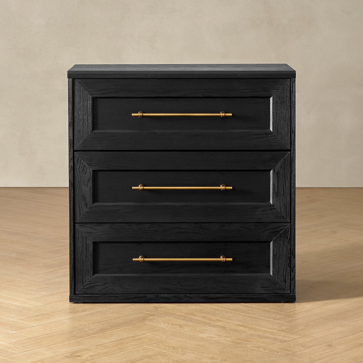 Blake 3 Drawer Dresser, Black Oak Single Blake 3 Drawer Dresser, Black Oak Single