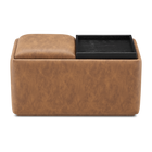 Levi Storage Tray Faux Leather Bench, Pecan Brown