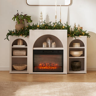 Blake 59" Electric Fireplace Mantel TV Stand + Coffee Table, White Oak