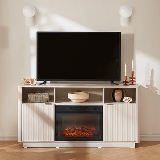 Brooklyn 59" Electric Fireplace TV Stand, White Oak