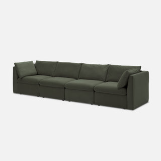 Macy 4 Seats Modular Sectional Sofa with Fully Removable Covers, Large Storage (Olive Green Velvet)