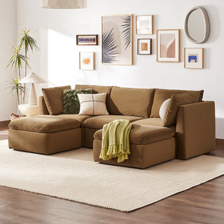 Macy 5 Seats Modular Sectional Sofa with Fully Removable Covers, Large Storage (Hazelnut Brown Velvet) [2nd Gen]