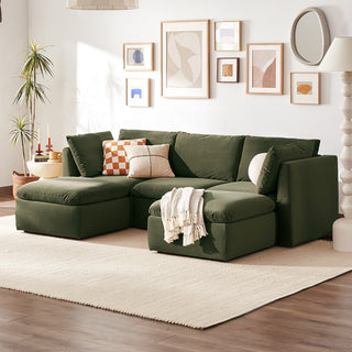 Macy 5 Seats Modular Sectional Sofa with Fully Removable Covers, Large Storage (Olive Green Velvet) [2nd gen]