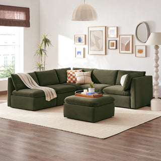 Macy 6 Seats Modular Sectional Sofa with Fully Removable Covers, Large Storage (Olive Green Velvet)