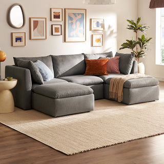 Macy 5 Seats Modular Sectional Sofa with Fully Removable Covers, Large Storage (Stone Gray) [2nd Gen]