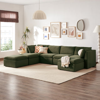 Macy 7 Seats Modular Sectional Sofa with Fully Removable Covers, Large Storage (Olive Green Velvet)