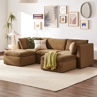 Macy 5 Seats Modular Sectional Sofa with Fully Removable Covers, Large Storage (Hazelnut Brown Velvet)