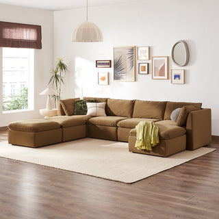 Macy 7 Seats Modular Sectional Sofa with Fully Removable Covers, Large Storage (Hazelnut Brown Velvet)