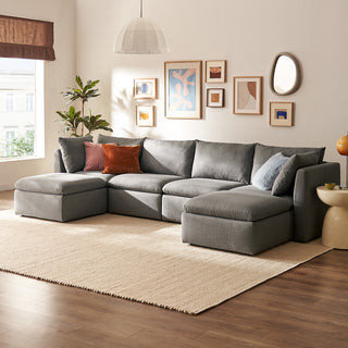 Macy 6 Seats Modular Sectional Sofa with Fully Removable Covers, Large Storage (Stone Gray) [2nd Gen]