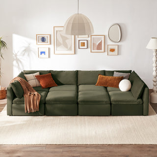 Macy Pit-Sectional Sofa with Storage, Olive Green Velvet