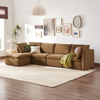 Macy 5 Seats Modular Sectional Sofa with Fully Removable Covers, Large Storage (Hazelnut Brown Velvet) [2nd Gen]