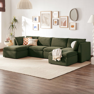 Macy 6 Seats Modular Sectional Sofa with Fully Removable Covers, Large Storage (Olive Green Velvet)