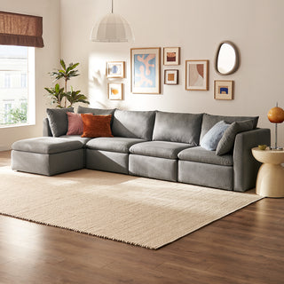 Macy 5 Seats Modular Sectional Sofa with Fully Removable Covers, Large Storage (Stone Gray) [2nd Gen]