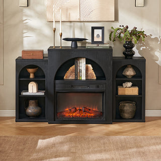 Blake 59" Electric Fireplace Mantel TV Stand + Coffee Table, Black Oak