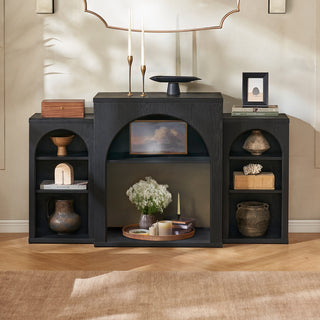 Blake 59" Electric Fireplace Mantel TV Stand + Coffee Table, Black Oak