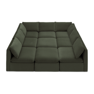 Macy Pit-Sectional Sofa with Storage, Olive Green Velvet