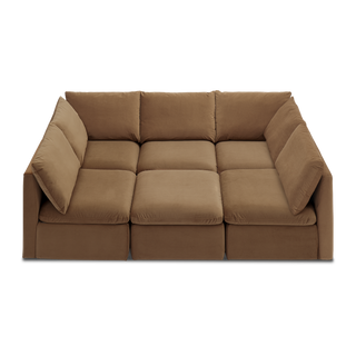 Macy Pit-Sectional Sofa with Fully Removable Covers, Large Storage (Hazelnut Brown Velvet) [2nd Gen]