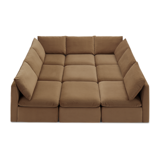 Macy Pit-Sectional Sofa with Fully Removable Covers, Large Storage (Hazelnut Brown Velvet) [2nd Gen]