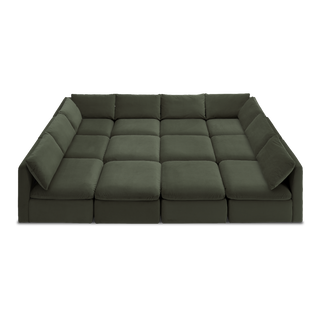 Macy Pit-Sectional Sofa with Storage, Olive Green Velvet