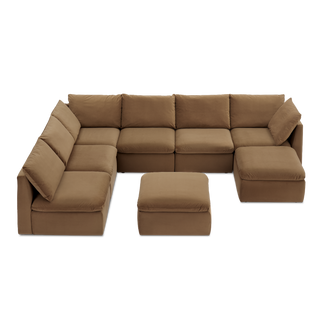 Macy 8 Seats Modular Sectional Sofa with Fully Removable Covers, Large Storage (Hazelnut Brown Velvet) [2nd Gen]