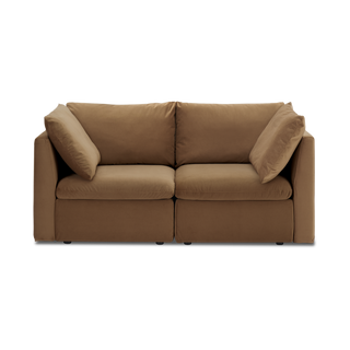Macy Loveseat Modular Sectional Sofa with Fully Removable Covers, Large Storage (Hazelnut Brown Velvet) [2nd Gen]