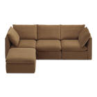 Macy 4 Seats Modular Sectional Sofa with Fully Removable Covers, Large Storage (Hazelnut Brown Velvet) [2nd Gen - Old Ottoman Version]