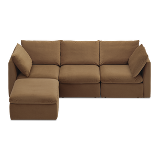 Macy 4 Seats Modular Sectional Sofa with Fully Removable Covers, Large Storage (Hazelnut Brown Velvet) [2nd Gen - Old Ottoman Version]