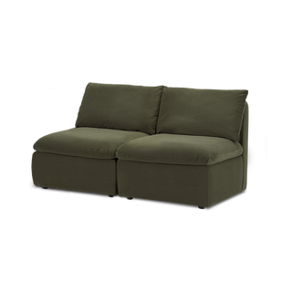 Macy Armless Sectional Sofa with Fully Removable Covers, Large Storage (Olive Green Velvet) [1st Gen]
